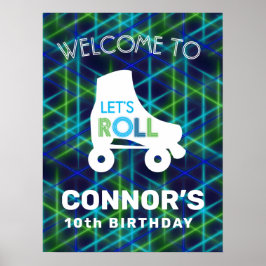 少年ローラスケートで滑る誕生日レッツポスター ポスター