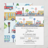 少年乗り物・交通 誕生日招待状 招待状 (正面/裏面)