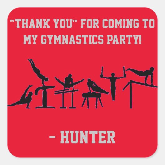 少年体操バースデーパーティパーソナライズされた スクエアシール (正面)