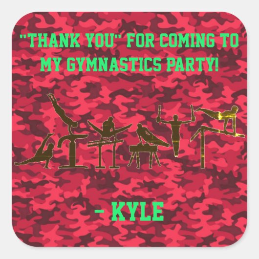 少年体操バースデーパーティパーソナライズされた スクエアシール (正面)