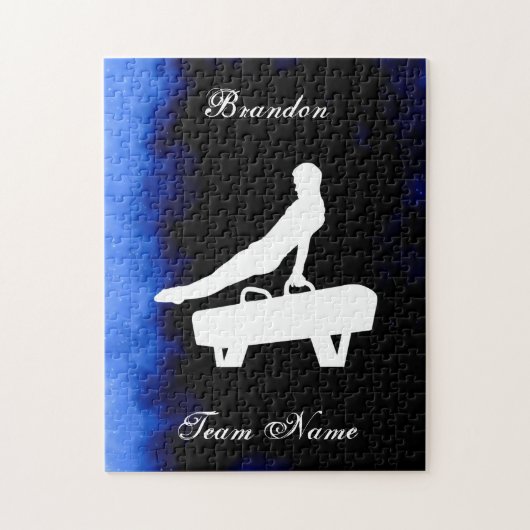少年体操ブラック、ブルー、ホワイト、チーム名付き ジグソーパズル (縦)