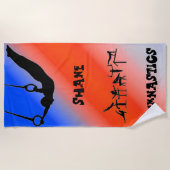 少年体操リングや輪愛国的赤白青 ビーチタオル (正面)