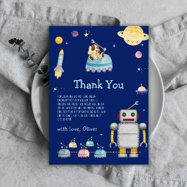 少年冒険おもちゃロボット宇宙ベビーシャワー サンキューカード