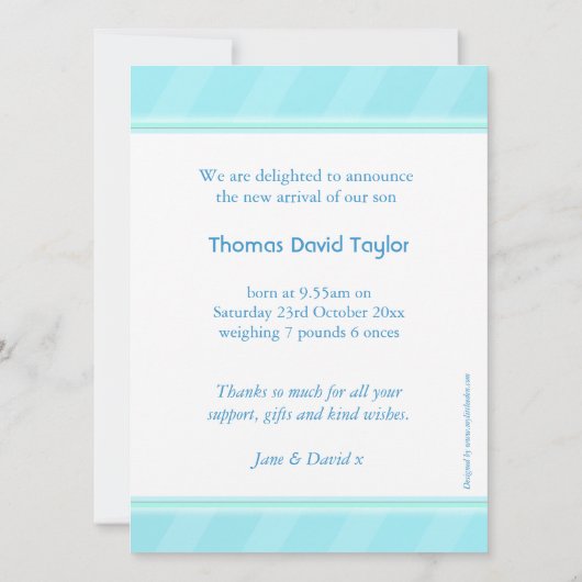 少年写真の赤ちゃんブルー生まれたばかりのアクアだ 案内状 (裏面)