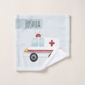 少年可愛いブルー救急医療隊員救急車型キッズ バスタオルセット (ウォッシュタオル)