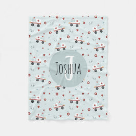 少年可愛いブルー救急医療隊員救急車型キッズ フリースブランケット