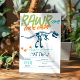 少年可愛いモダン恐竜の化石キッズ5誕生日 招待状