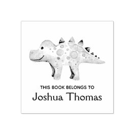 少年可愛い恐竜とネームキッズ蔵書票 ラバースタンプ