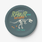 少年可愛い恐竜ディグ化石子供の誕生日 ペーパープレート (正面)