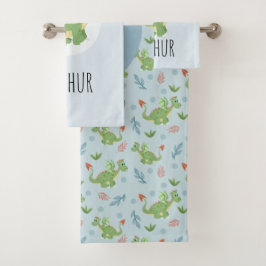 少年可愛い青いドラゴンパターン名子供 バスタオルセット