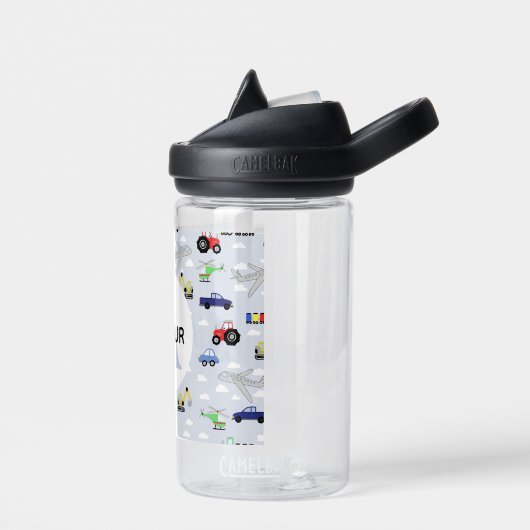 少年可愛い青い輸送車子供たち学校 ウォーターボトル (左面)