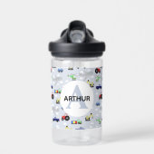 少年可愛い青い輸送車子供たち学校 ウォーターボトル (正面)