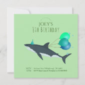 少年向けのキュートな緑色の海の大きな白サメ 招待状 (正面)