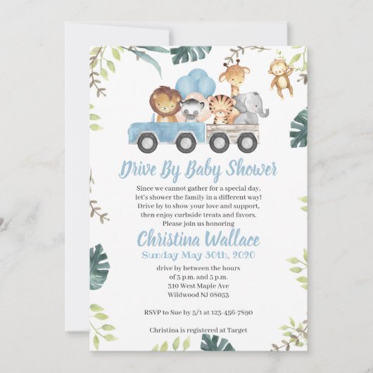 少年向けのベビーシャワー招待状による動物追い 招待状 (正面)