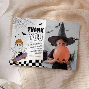 少年向けの不気味なハロウィン誕生日写真の感謝カード サンキューカード