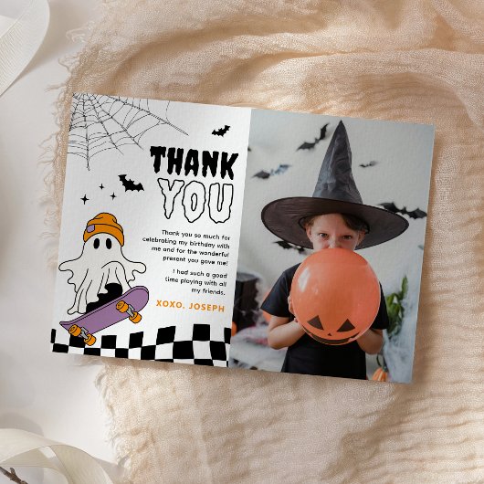 少年向けの不気味なハロウィン誕生日写真の感謝カード サンキューカード