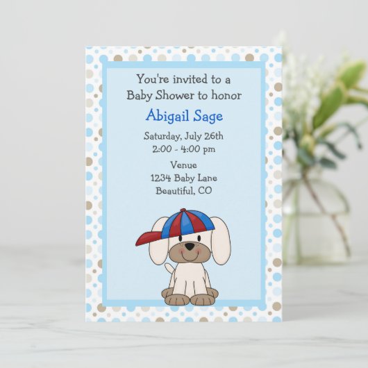 少年向けの子犬の野球ベビーシャワー招待状 招待状 (スタンド正面)