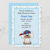 少年向けの子犬の野球ベビーシャワー招待状 招待状 (正面/裏面)