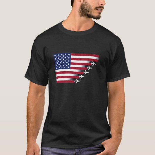 少年向けの愛国戦闘機 レッド ホワイト ブルー Tシャツ (正面)