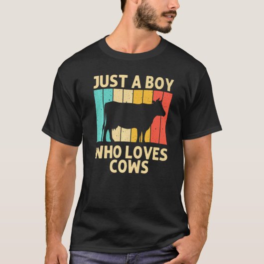 少年向けの牛の農場の動物 牛 酪農家 Tシャツ (正面)