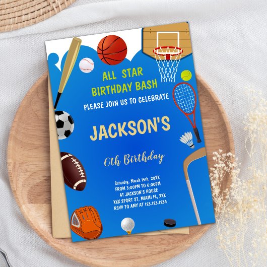 少年向けの編集可能オールスターパーティー招待状 招待状