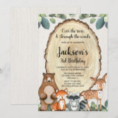 少年向けの自然派の木の動物の誕生日パーティー 招待状 (正面/裏面)