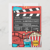 少年向けの赤い映画の夜の誕生日パーティー 招待状 (正面)