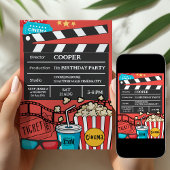 少年向けの赤い映画の夜の誕生日パーティー 招待状