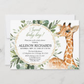 少年向けキリン·ベイビー·シャワー、スイート·男の赤ちゃん·ジャングル 招待状 (正面)