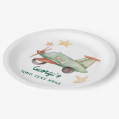 少年向けクールでモダンなカラフル飛行機誕生日パーティー ペーパープレート (アングル)