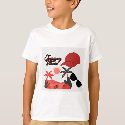 少年向けサマーバイブホワイト半袖Tシャツ Tシャツ (正面)