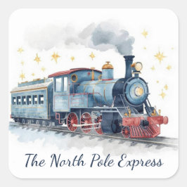少年向けサンタ配送ステッカー | 青と金 スクエアシール