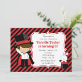 少年向けマジシャンの招待状（赤黒） 招待状 (スタンド正面)