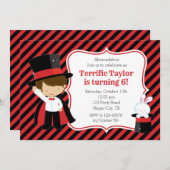 少年向けマジシャンの招待状（赤黒） 招待状 (正面/裏面)