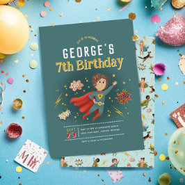 少年向けモダンスーパーヒーロー漫画本 子供の誕生日 招待状