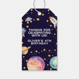 少年向けモダン宇宙ロケット船の誕生日パーティー景品 ギフトタグ