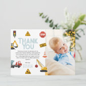 少年向け現代的な建設デザインの誕生日写真 サンキューカード (スタンド正面)