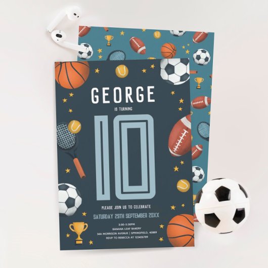 少年向け現代的な青いスポーツの誕生日 招待状