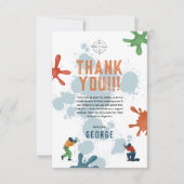 少年向け現代的な青いペイントボール誕生日 サンキューカード (正面)