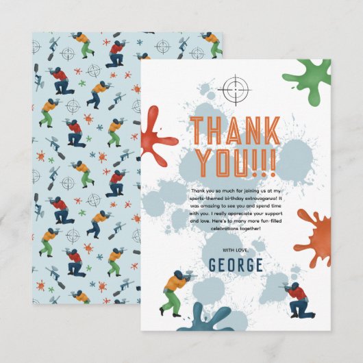 少年向け現代的な青いペイントボール 誕生日お礼 サンキューカード (正面/裏面)