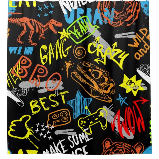 少年向け落書き – 手書き冷却感 シャワーカーテン (正面)