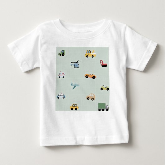 少年向け かわいい 乗り物 カー パターン 子ども ベビーTシャツ (正面)
