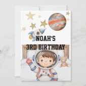 少年向け かわいい 宇宙 子ども 誕生日 水彩 招待状 (正面)