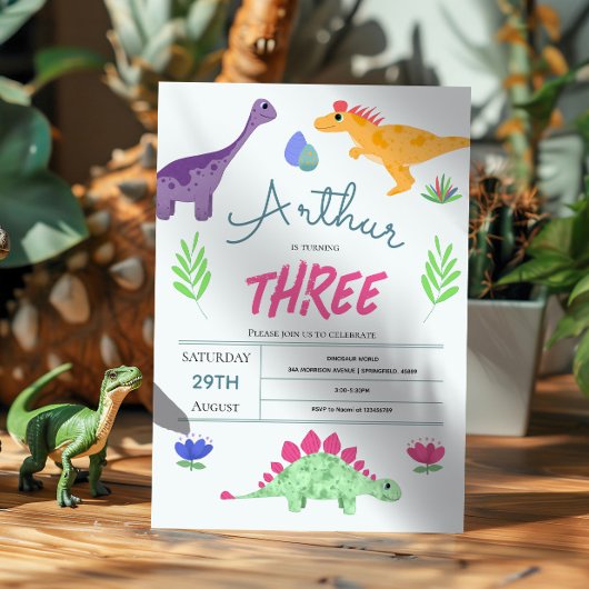 少年向け かわいい 青いジャングル ティラノサウルス 恐竜 誕生日 招待状