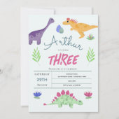 少年向け かわいい 青いジャングル ティラノサウルス 恐竜 誕生日 招待状 (正面)