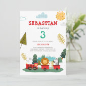 少年向け 現代的な動物 電車の旅 誕生日 招待状 (スタンド正面)