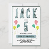 少年向け 現代風 ダークグリーンのテーマ 子ども 5歳の誕生日 招待状 (正面)