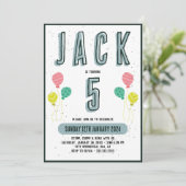 少年向け 現代風 ダークグリーンのテーマ 子ども 5歳の誕生日 招待状 (スタンド正面)