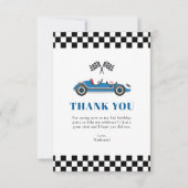 少年向け 青いレーシングカーの誕生日 フラット サンクスカード サンキューカード (正面)