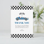 少年向け 青いレーシングカーバースデー フラット サンクスカード サンキューカード (スタンド正面)